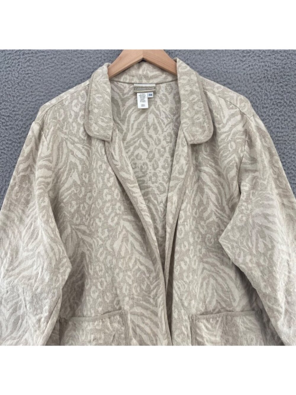 Coldwater Creek Jacket Womens 3X Ivory Animal Print Linen Cotton Blend Blazer - Picture 2 of 10